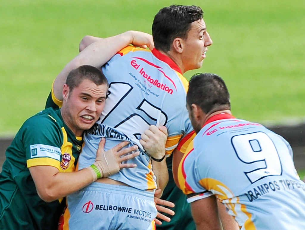 CRUEL BLOW: Dynamic Coffs forward Ryan Danvers (12) made a big impression in his short Group 2 stint. Photo: Leigh Jensen CRUEL BLOW: Dynamic Coffs forward Ryan Danvers (12) made a big impression in his short Group 2 stint. Photo: Leigh Jensen